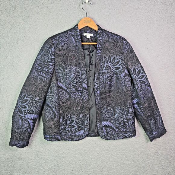 Coldwater Creek Black Purple Tapestry Jacquard Open Blazer Jacket M - Picture 1 of 13